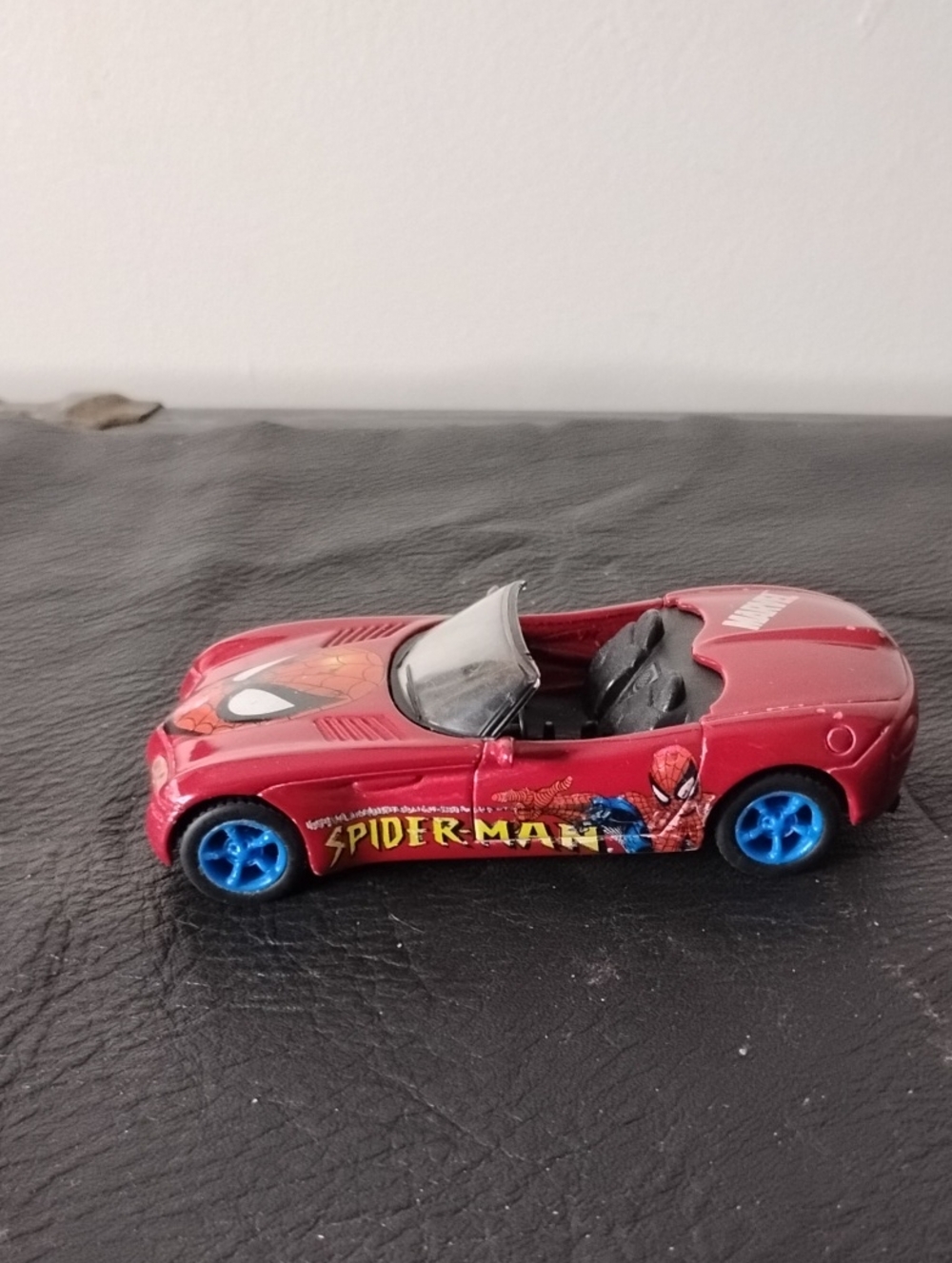 Spider-Man Red Convertible Toy Car with Blue Wheels
